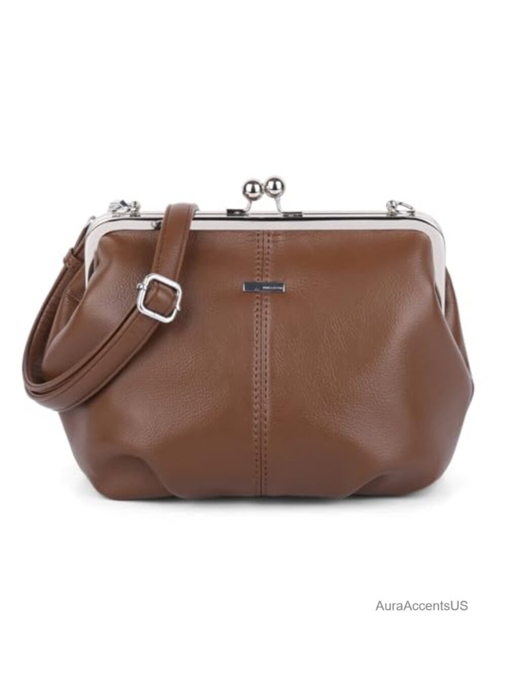 Slouchy PU Leather Kiss Lock Crossbody Hobo Bag Purse